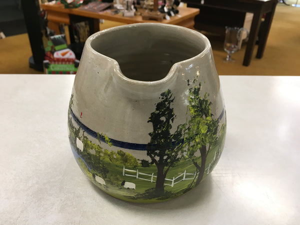 Hand Painted Vintage farmhouse yard stoneware pitcher preowned