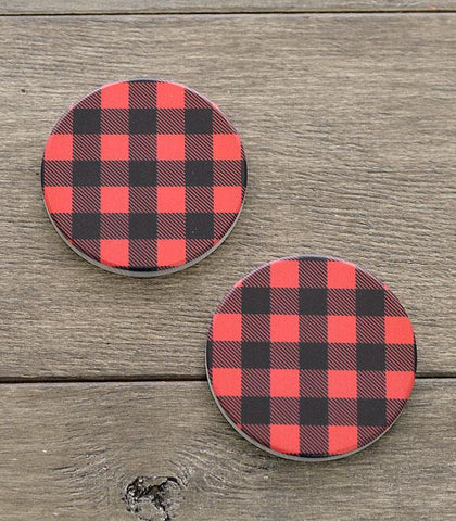Red Plaid Car Coaster Set