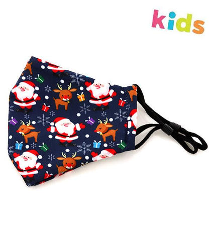Navy Kids Cotton Reindeer Face Mask