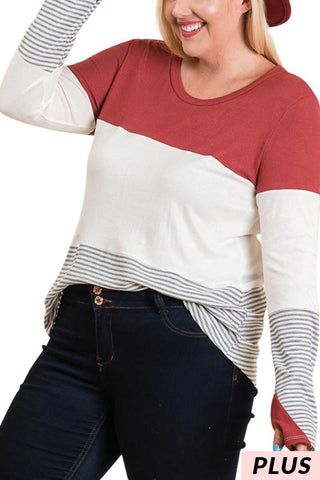 Rust Color Block Striped Top PLUS