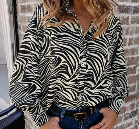 Taupe Black Zebra Button Down Shirt