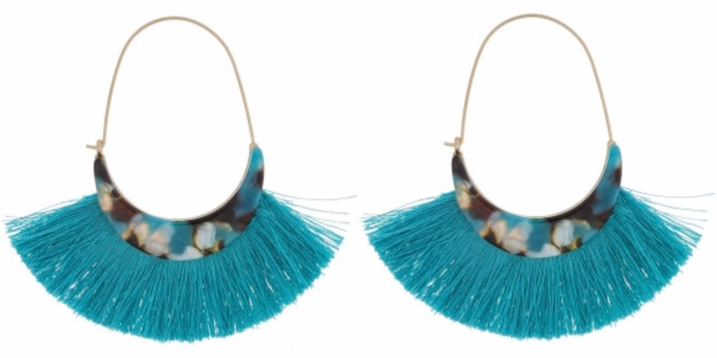 Teal tassel earrings