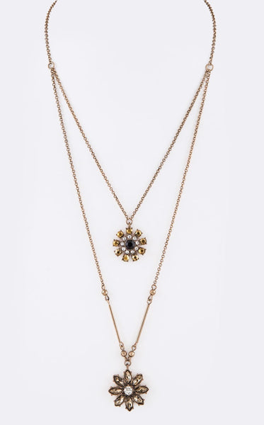 Crystal Flower Pendant Layer Necklace