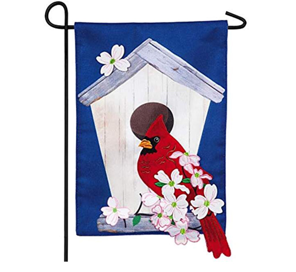 Cardinal birdhouse garden flag