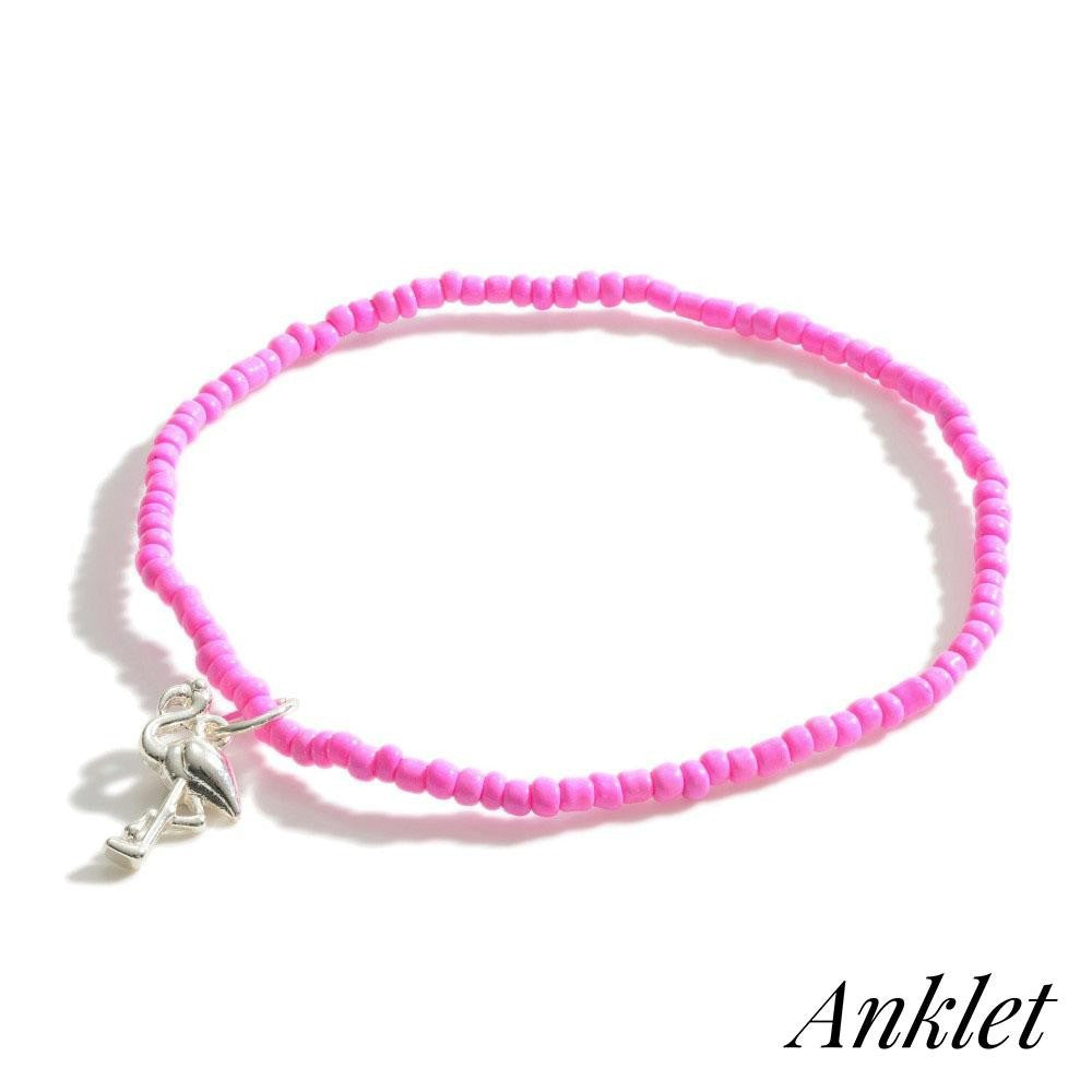 Flamingo pink bead ankle bracelet