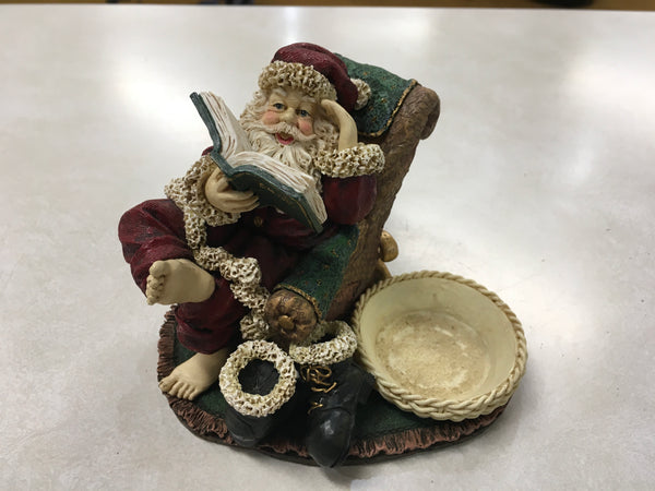 Santa reading with a votive cup holder figurine preowned