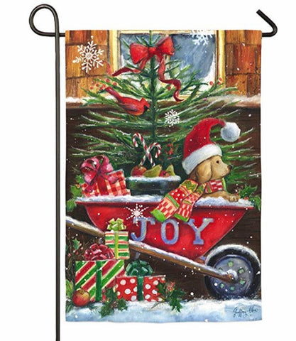 Christmas tree Wheelbarrow JOY Pup Suede Garden Flag