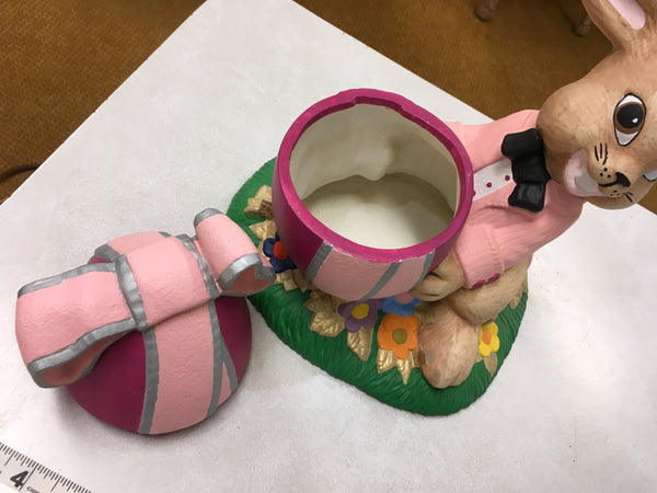 Vintage Bunny Rabbit with pink egg trinket candy holder