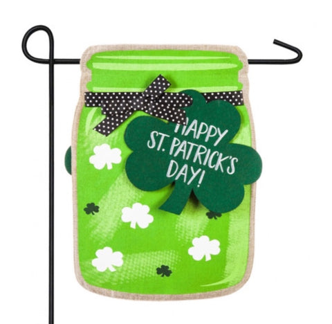 Shamrock mason jar garden flag