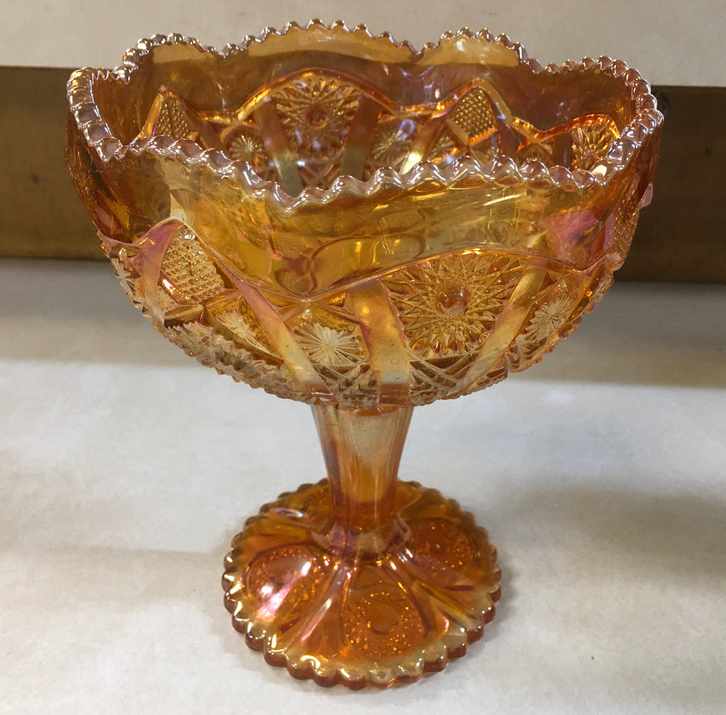 Marigold Carnical Glass Compote sawtooth rim Preowned