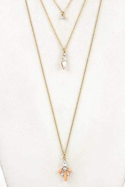 Peach gold LAYERED CHAIN GEM PENDANT NECKLACE SET