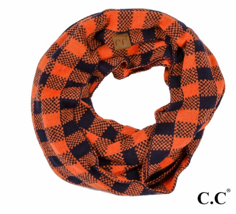 Orange navy plaid CC beanie infinity scarf
