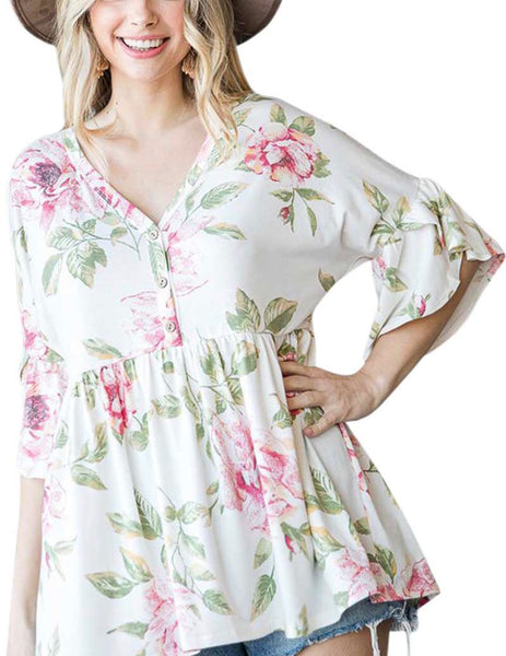Ivory floral print top Plus
