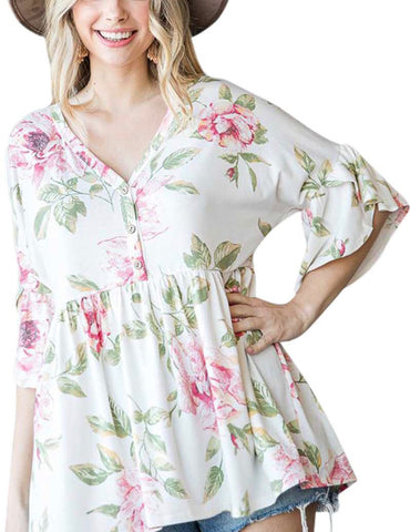 Ivory floral print top Plus