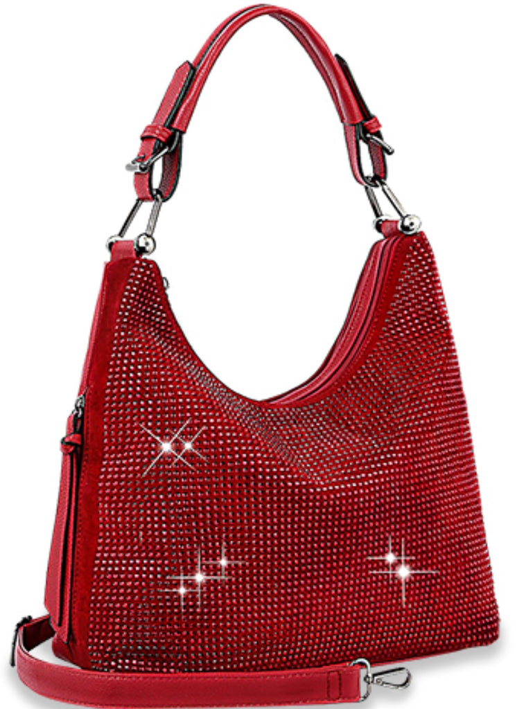 Red Colored Stone Accented Hobo Handbag