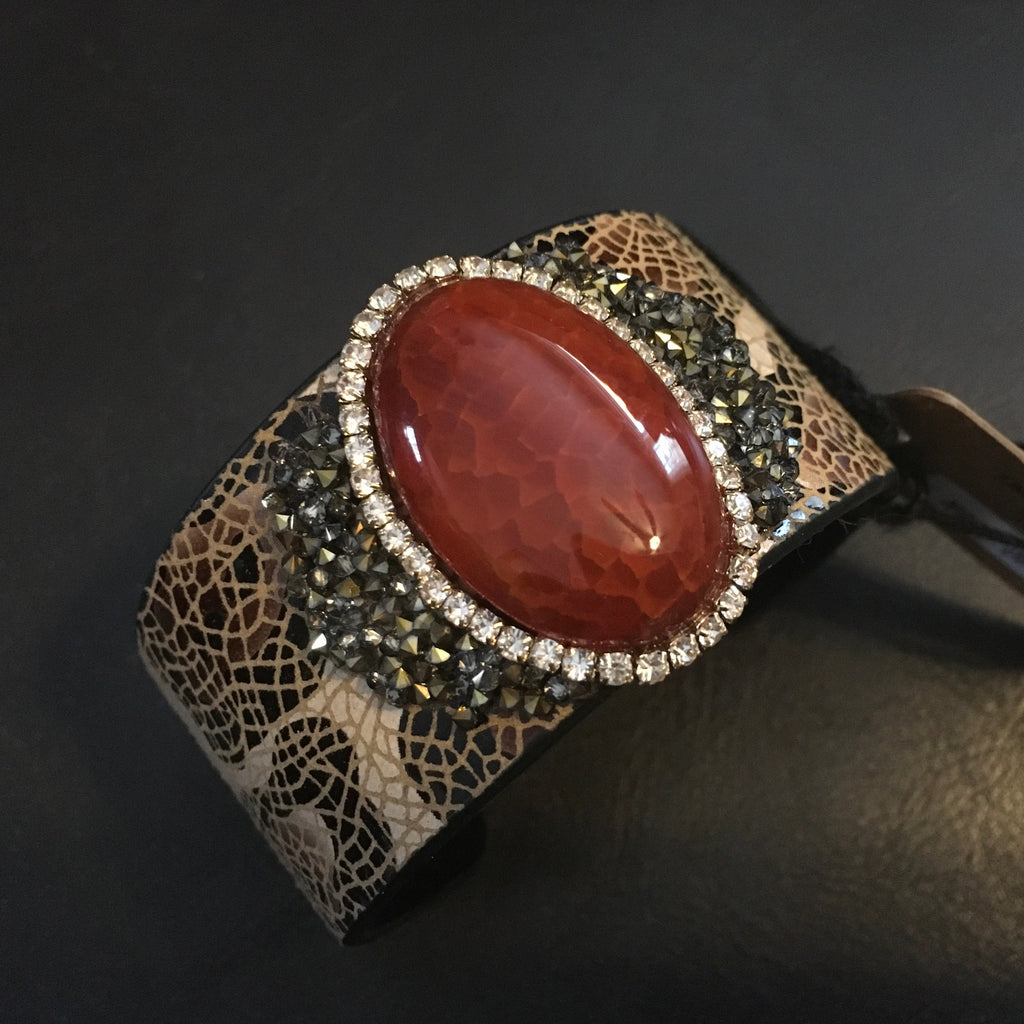Burnt Red Stone leopard cuff bracelet