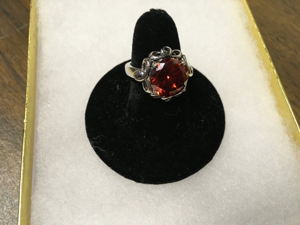 Silver red amber fashion ring size 9