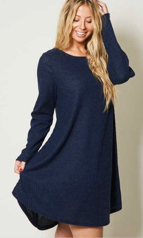 Navy ribbed swing dress