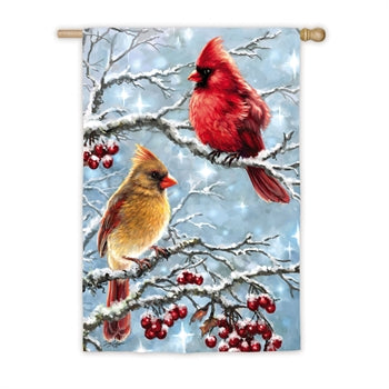 Winter Cardinals House Suede Flag