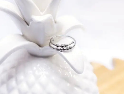 Silver Beaded adjustable Ring