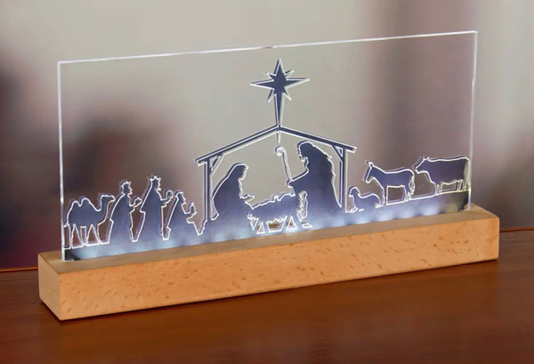 Nativity LED lighted Table Top Sign plaque