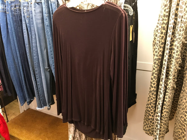 Brown swoop neck draped top