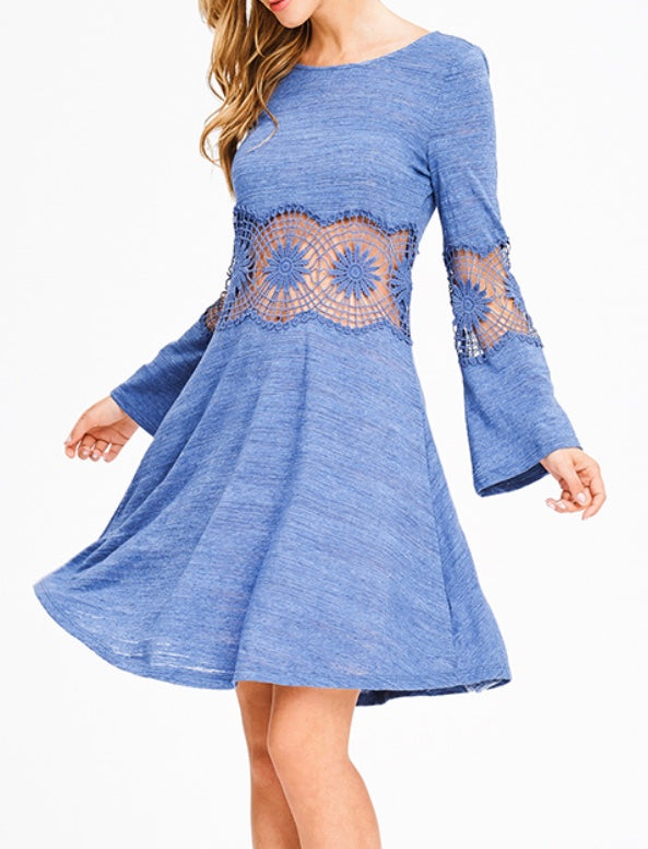 Denim blue with lace crochet swing dress