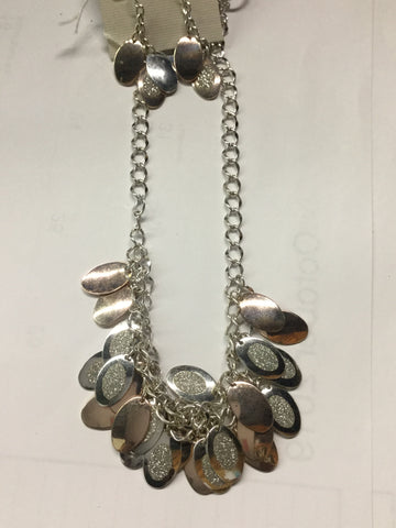 Rose gold and silver discs with paved rhinestone necklace