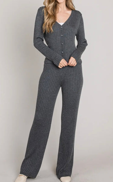 Charcoal Gray Long Sleeve Button up Cardigan