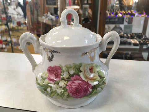 Vintage Red rose gold decorative design sugar bowl with lid