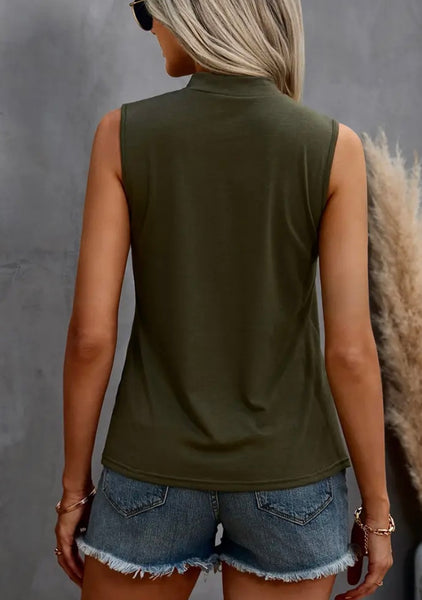 Olive Mock Neck Cutout Tank Top