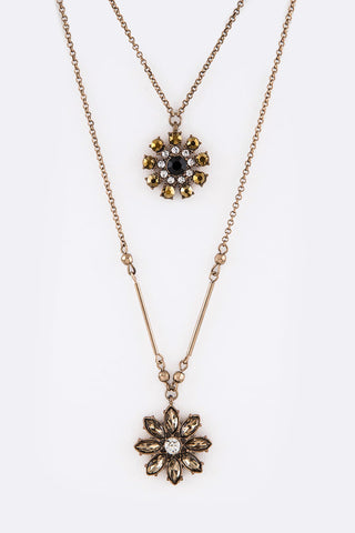 Crystal Flower Pendant Layer Necklace