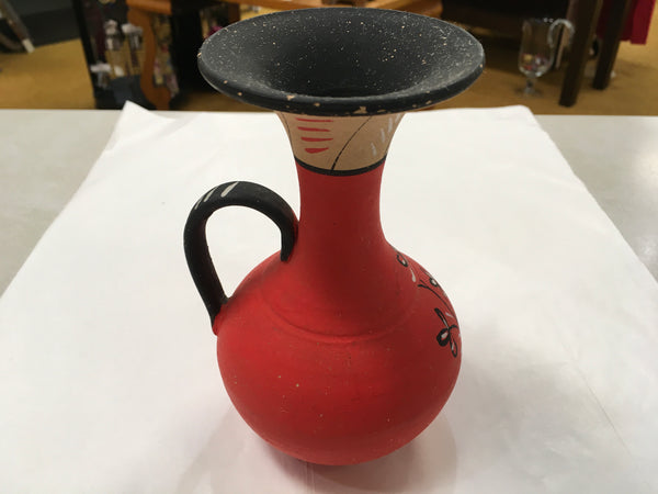 Red clay hand-painted pitcher vase Vintage preowned