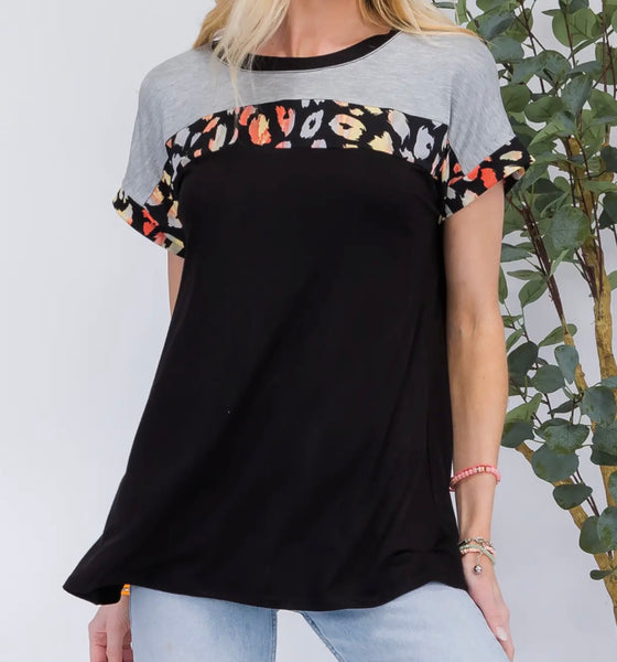 Black Animal Print Color Block top Plus