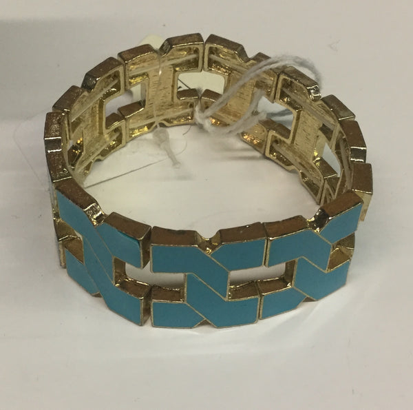 Turquoise and gold metal stretch bracelet