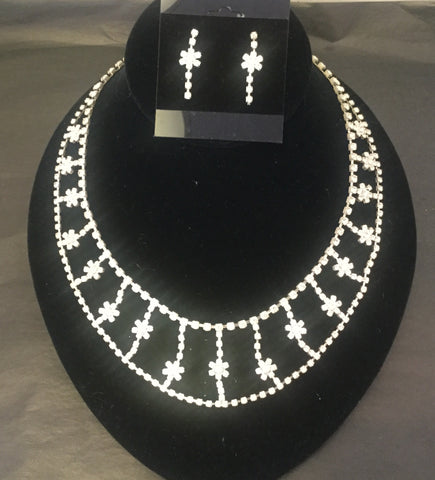 Rhinestone 2 line flower necklace set