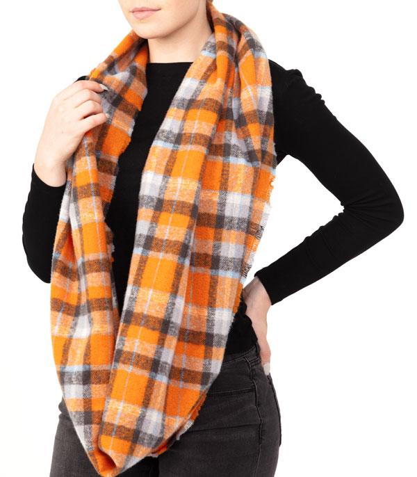 Orange Plaid Infinity Scarf