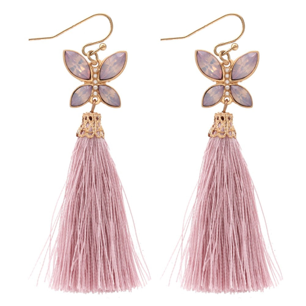 Pink butterfly tassel earring