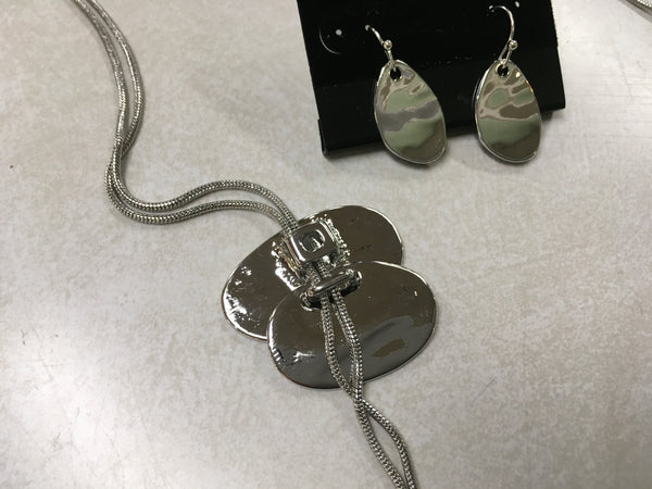 Silver double disk slide Necklace and earring