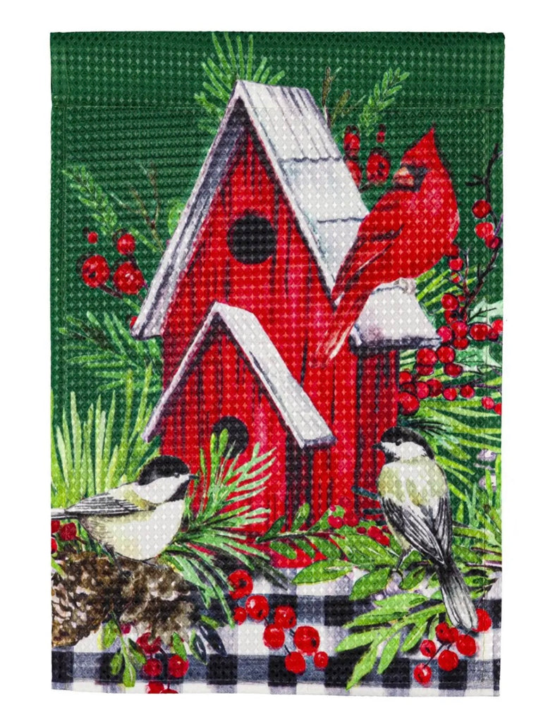 Christmas Cardinal Birdhouse Garden Waffle Flag
