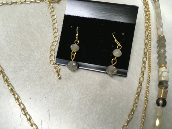 Earth tone iridescent bead layered necklace set