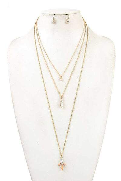 Peach gold LAYERED CHAIN GEM PENDANT NECKLACE SET