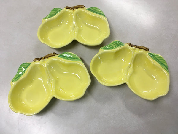 Yellow double pear nut candy dish USA pottery 320 ESTATE
