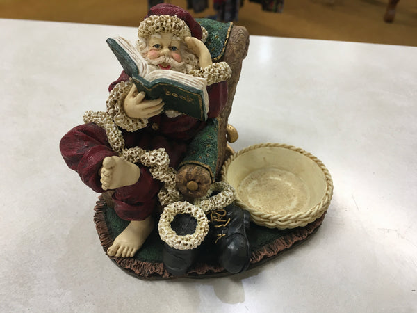 Santa reading with a votive cup holder figurine preowned