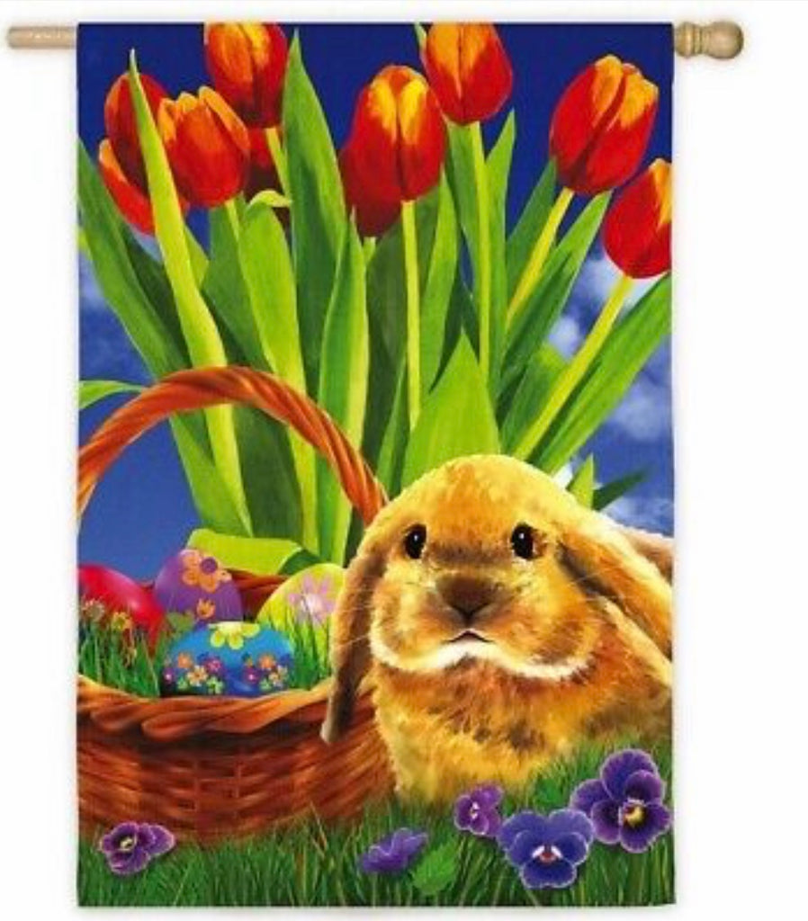 Easter Tulips & Bunny Suede House Flag