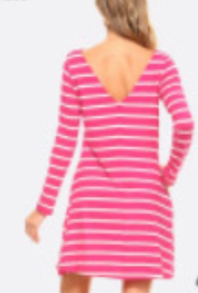 Fuchsia white stripe dress