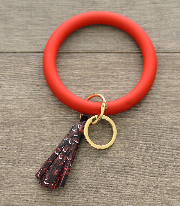 Red Snake Skin Tassel Bangle Keychain