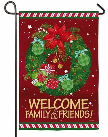 Christmas Wreath welcome friends Suede Garden Flag