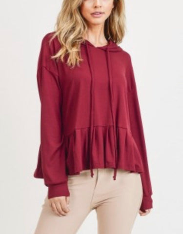 Burgundy Yelete ruffle bottom hoodie