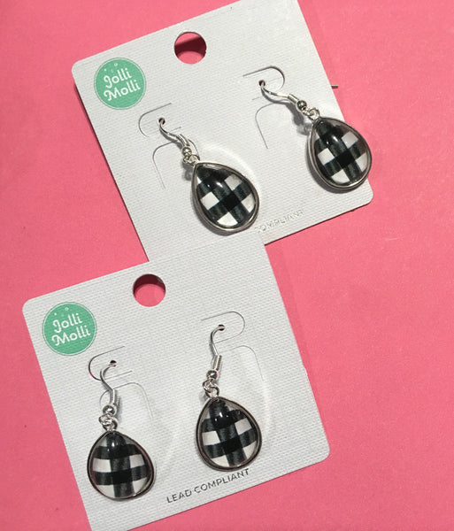 White Buffalo Plaid Teardrop Earrings